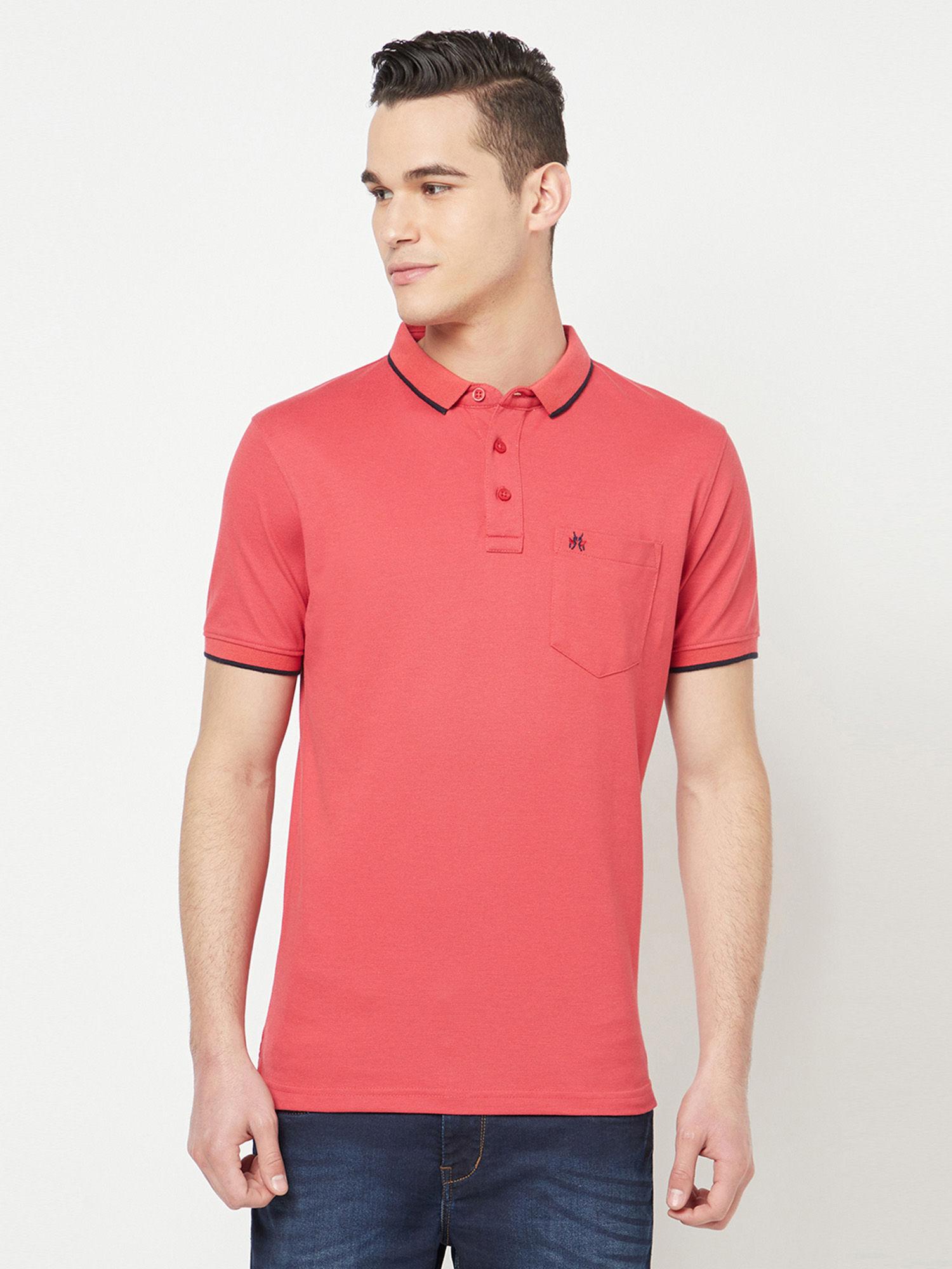 men pink solid polo t-shirt