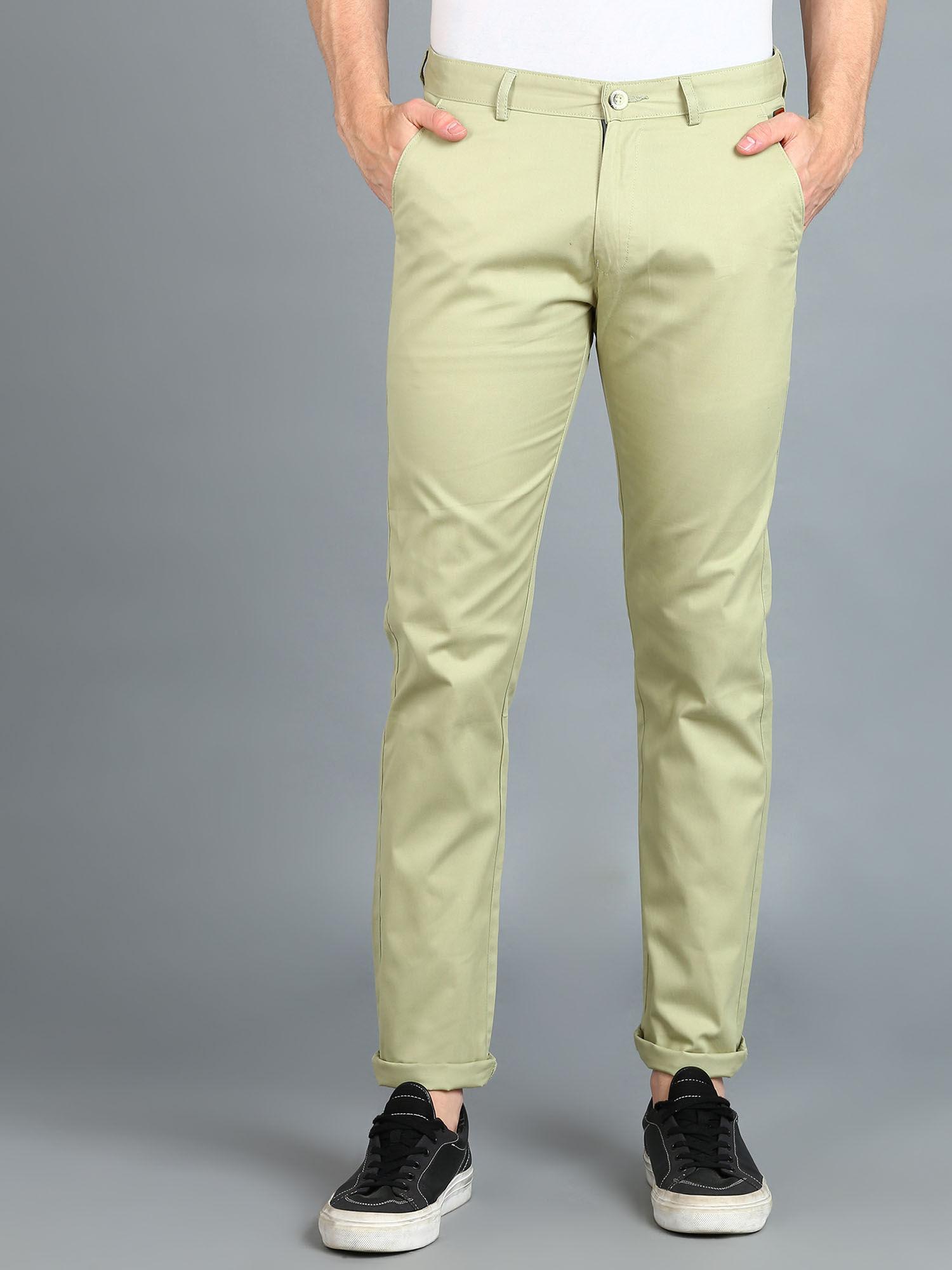 men pista green cotton slim fit casual chinos trousers