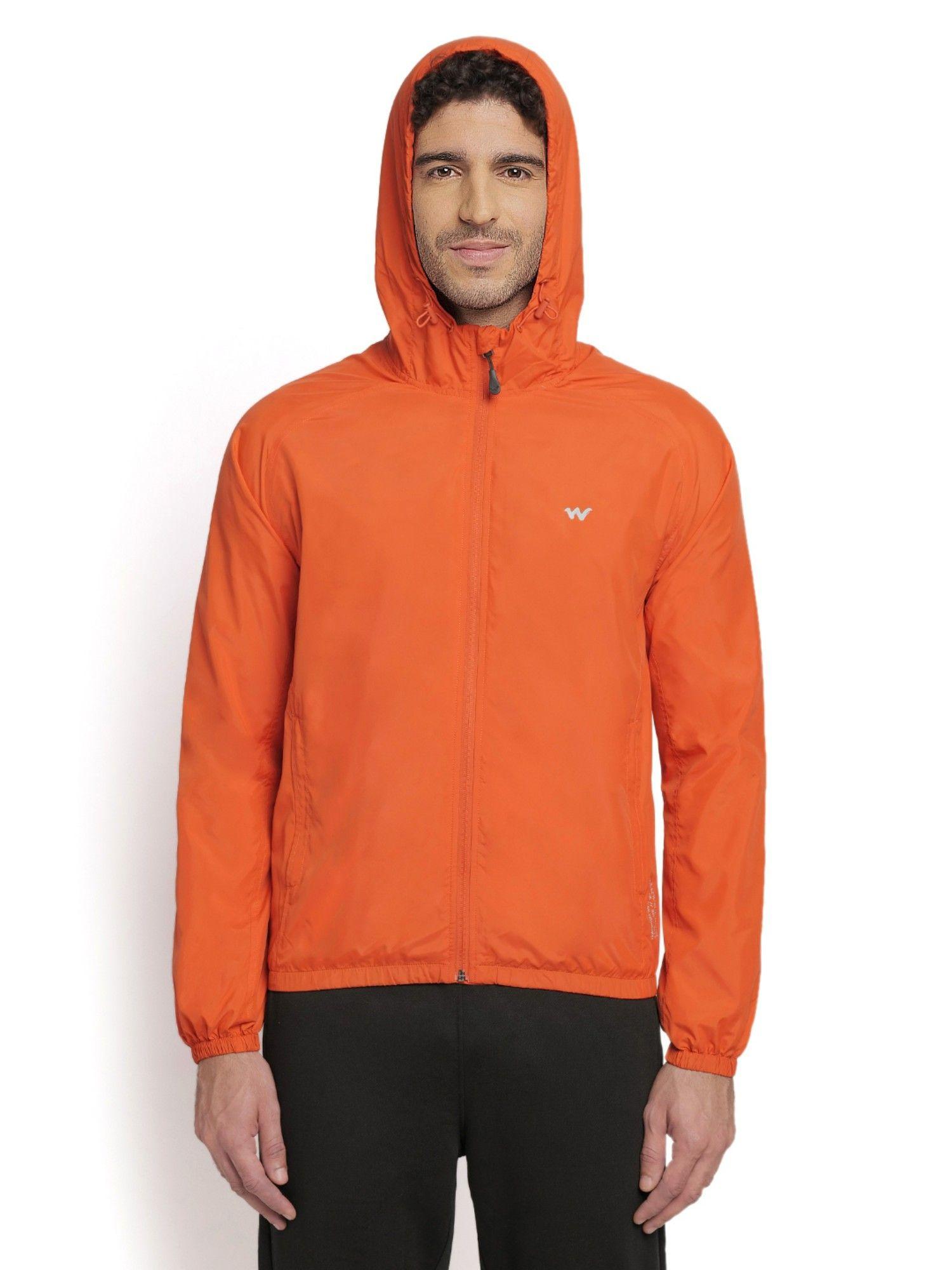 men polyester solid plain jacket- deep orange
