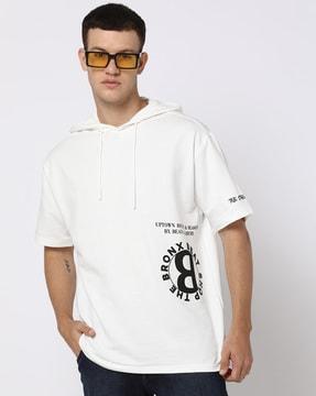 men printed boxy fit hooded t-shirt