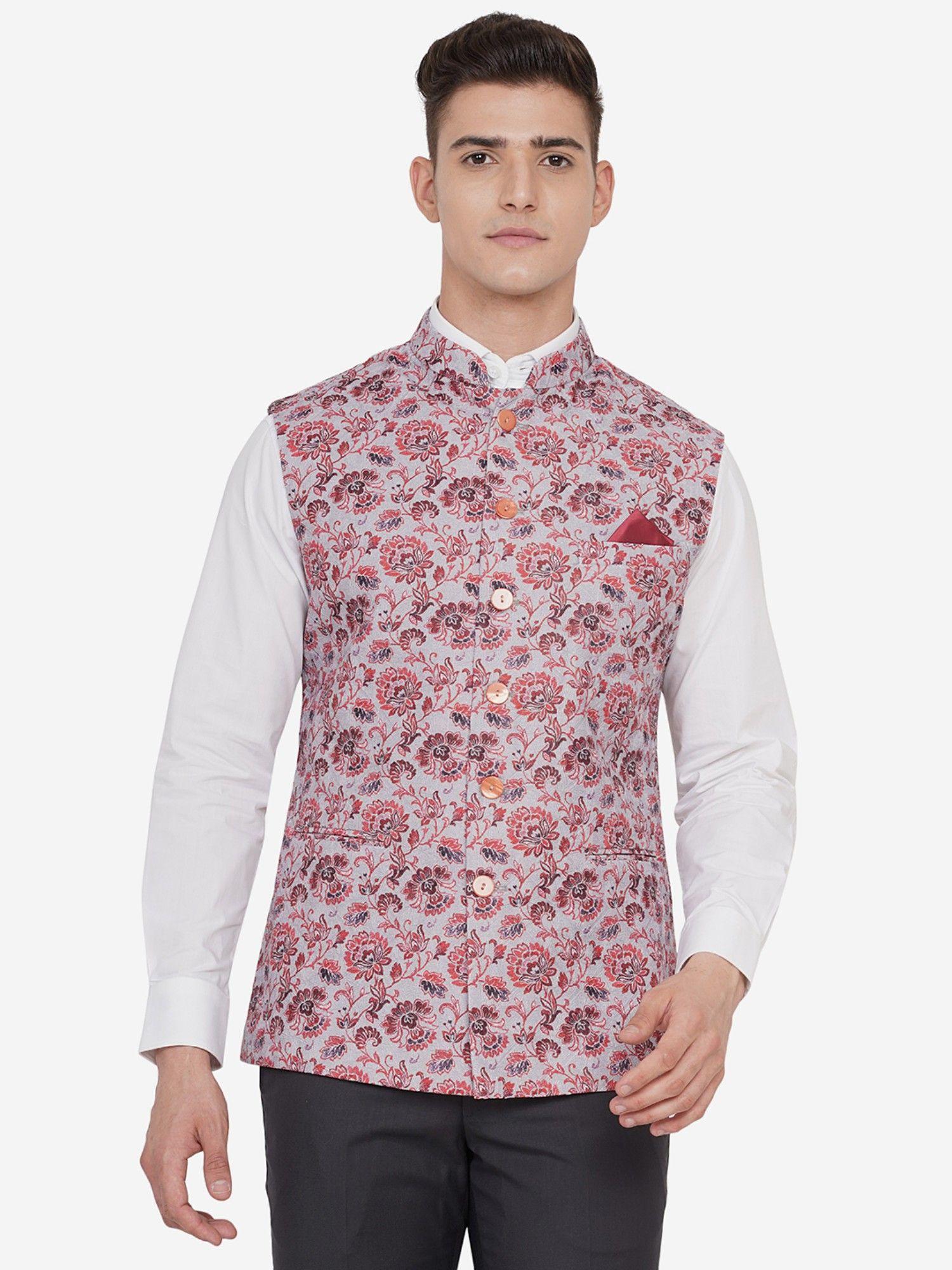 men printed multi color terry wool regular fit bandhgala jacket
