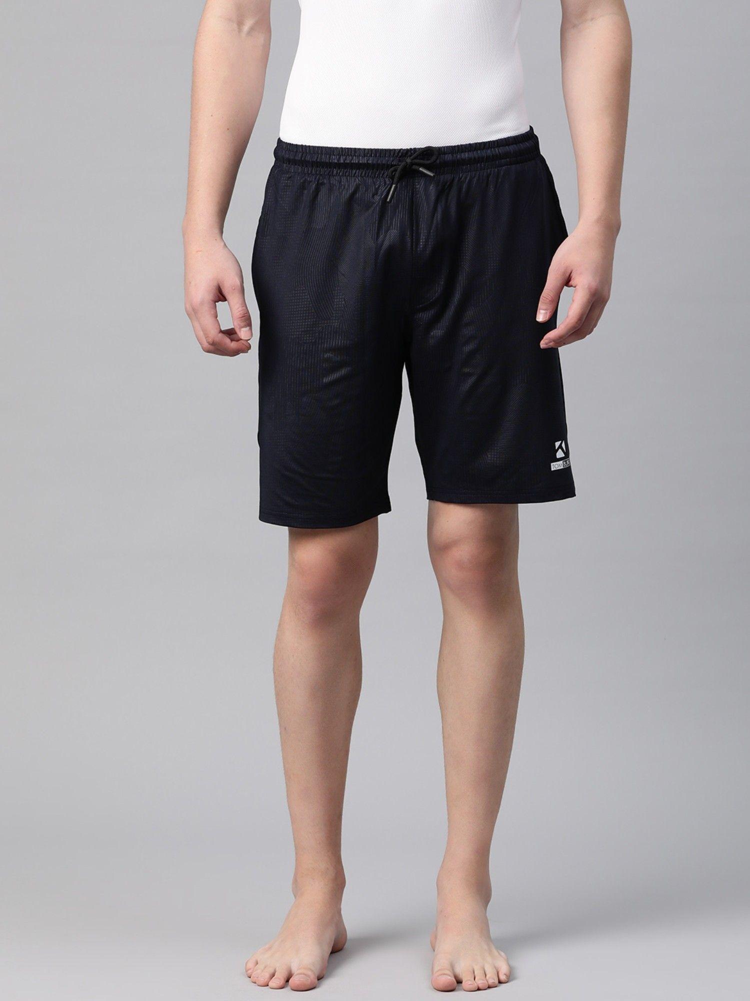 men printed navy blue mid rise casual lounge shorts