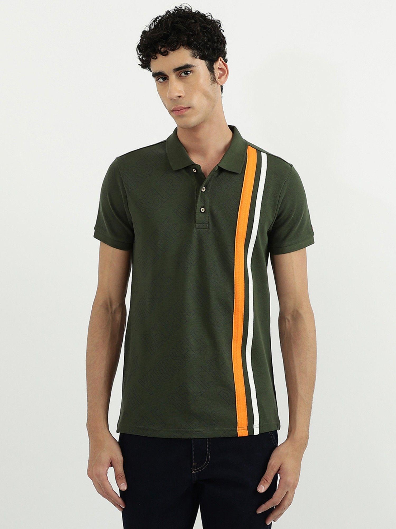 men printed polo t-shirt olive