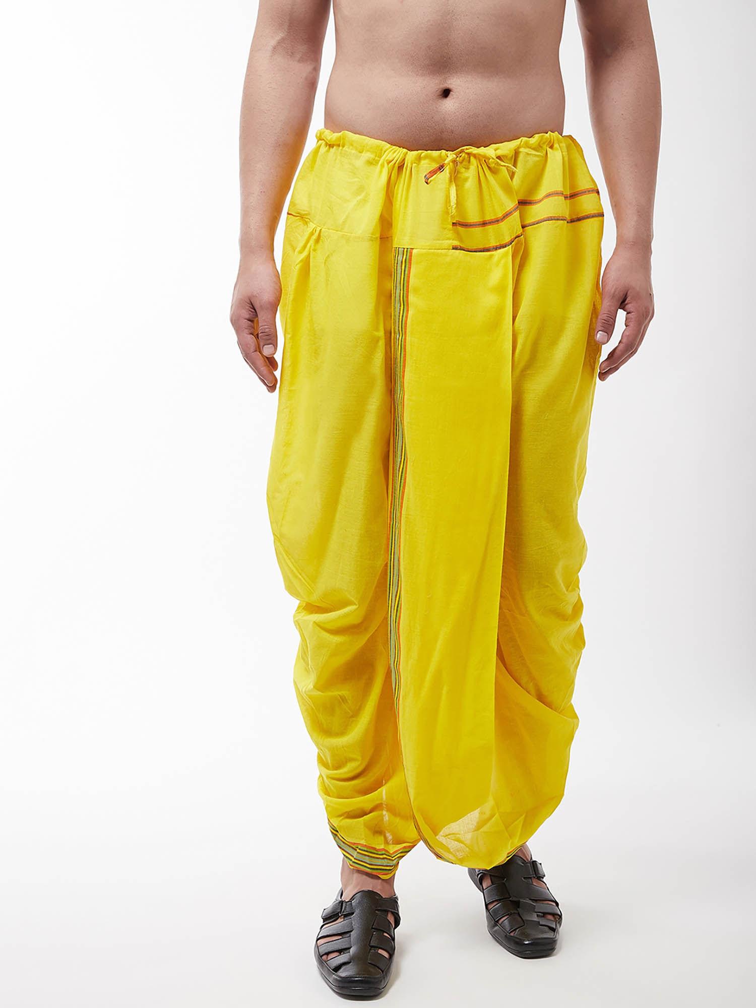men pure cotton light yellow stitched dhoti