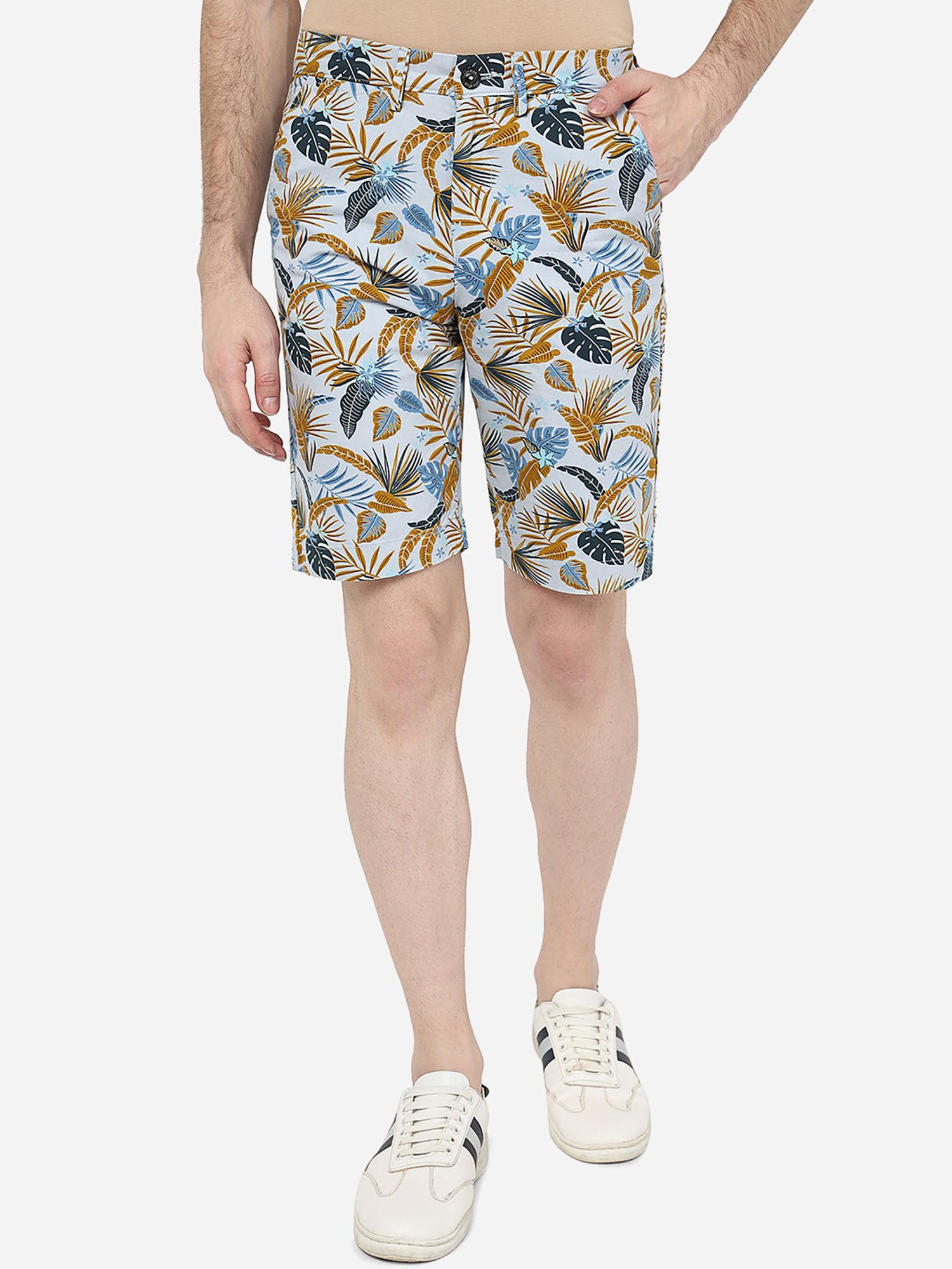 men pure cotton printed blue slim fit shorts