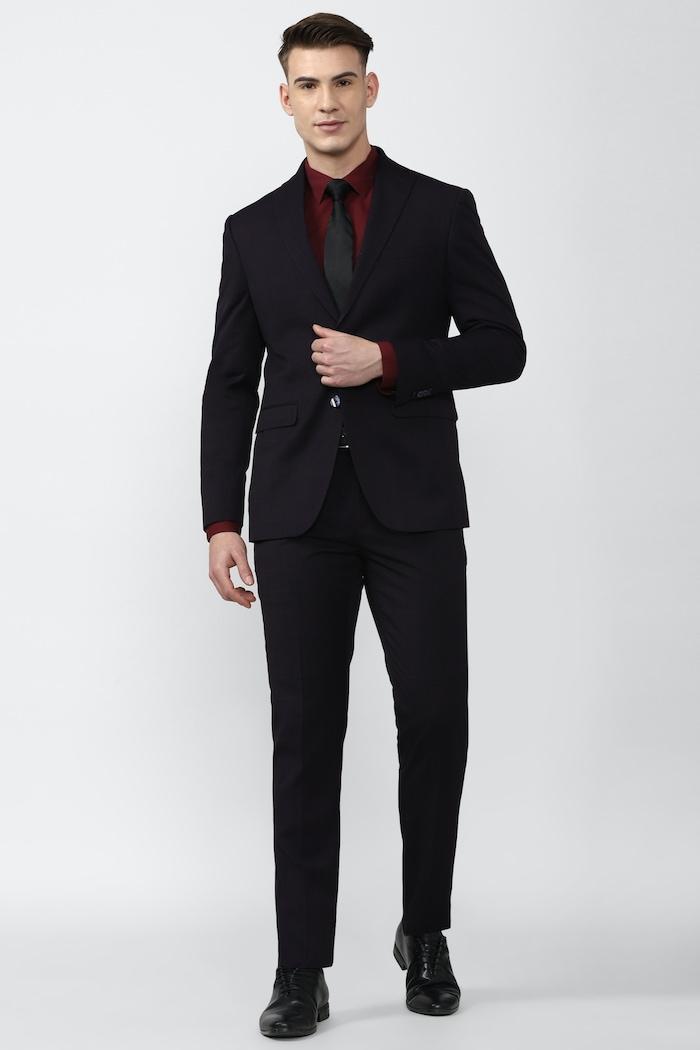 men purple check slim fit formal two piece suit