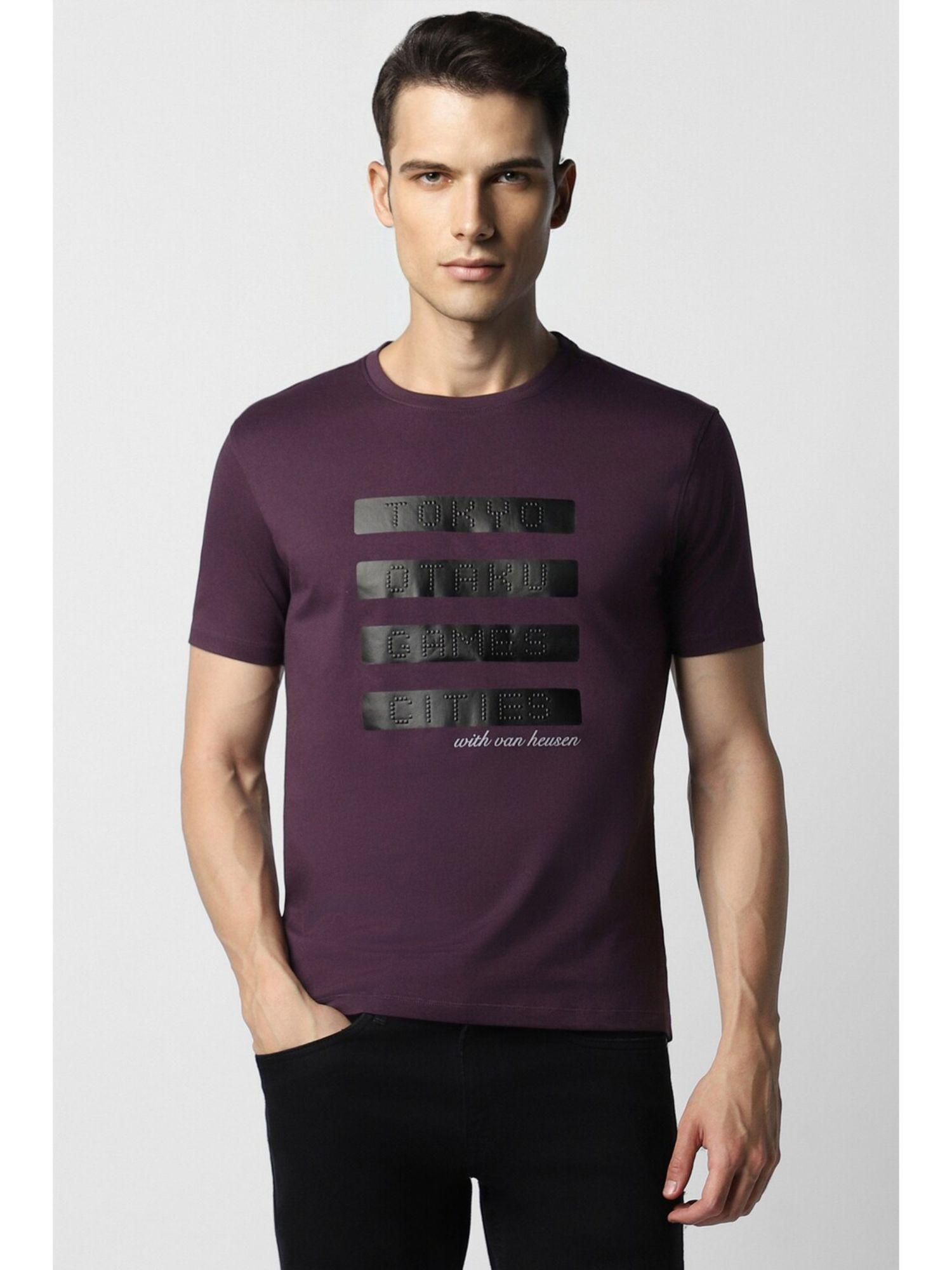 men purple print polo neck t-shirt