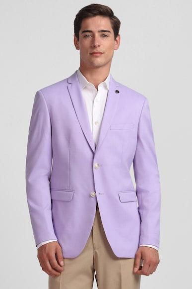 men purple slim fit solid casual blazer