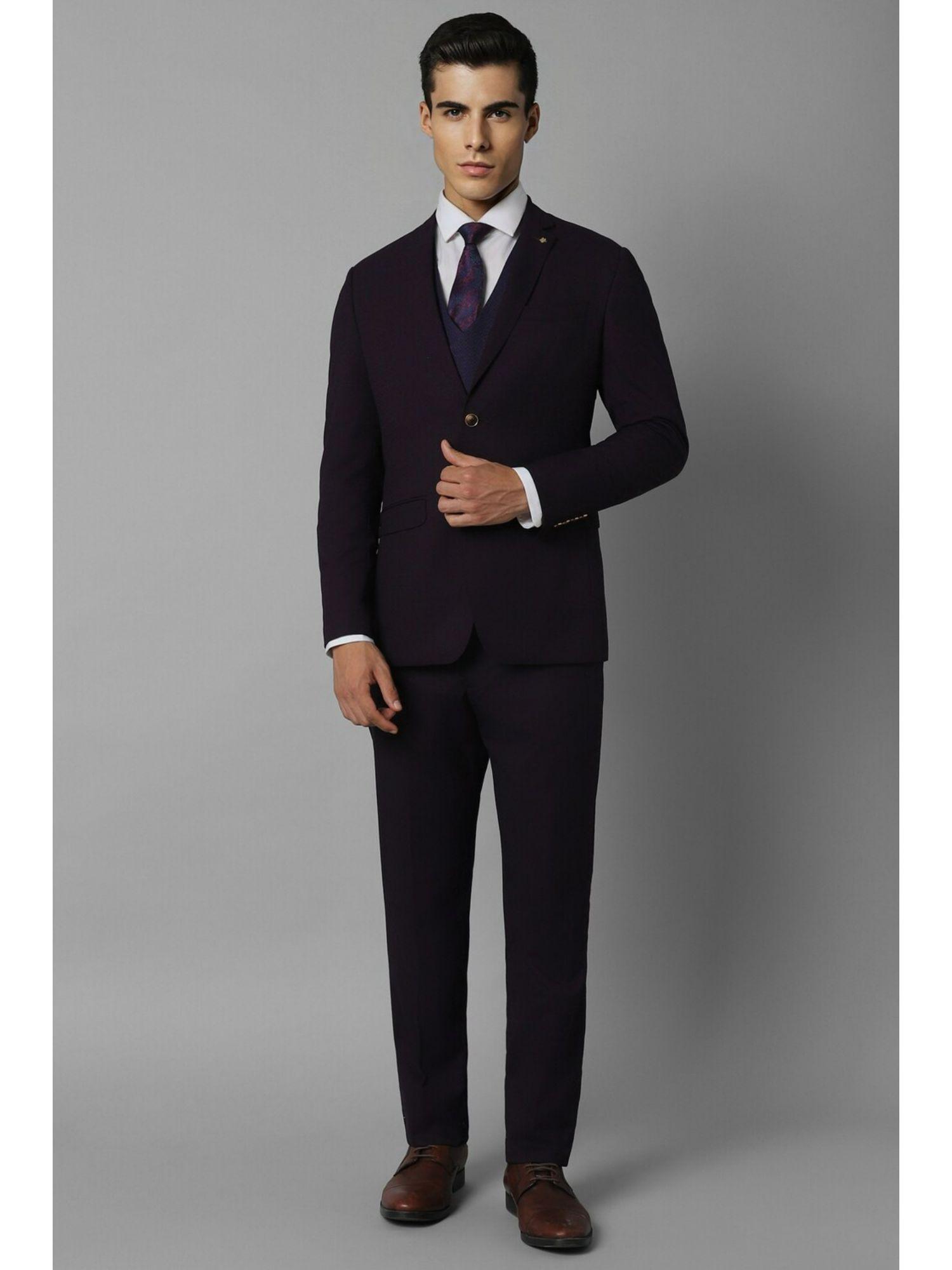 men purple slim fit textured formal three piece suit (set of 3)