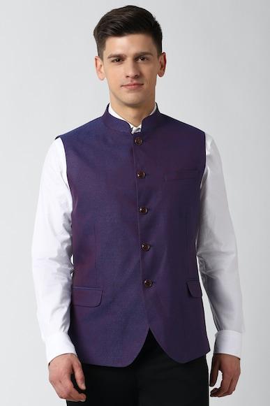 men purple textured regular fit formal nehru jacket