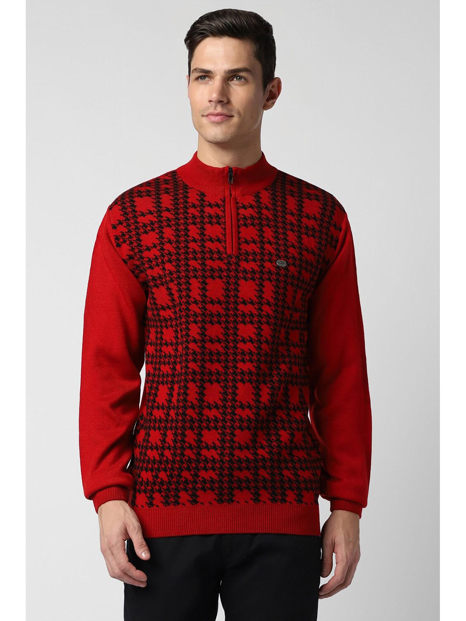 men red check high neck sweater
