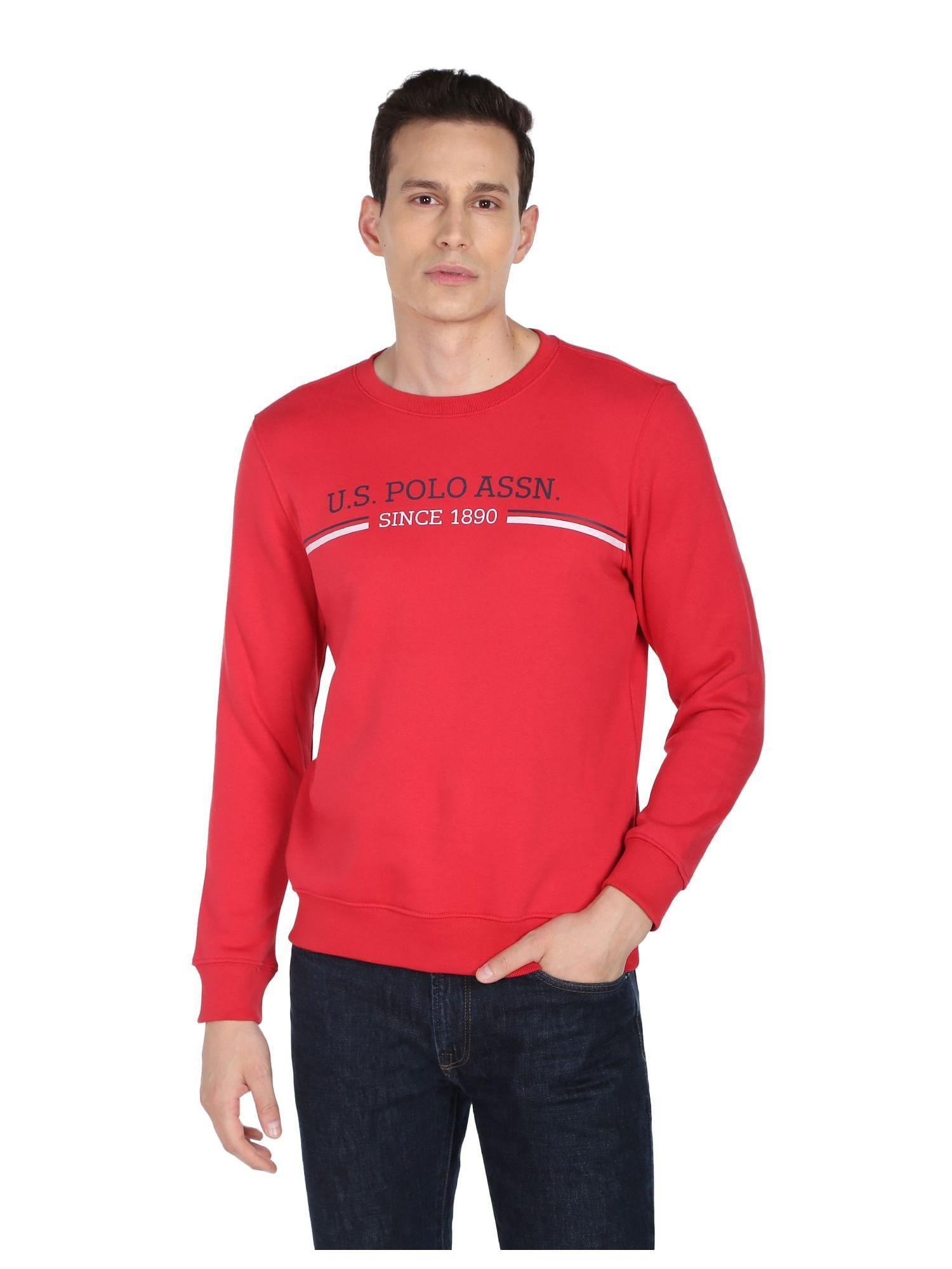 men red crew neck printed logo sweatshirt