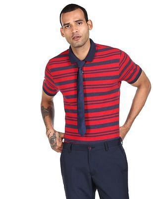 men red short sleeve striped polo shirt