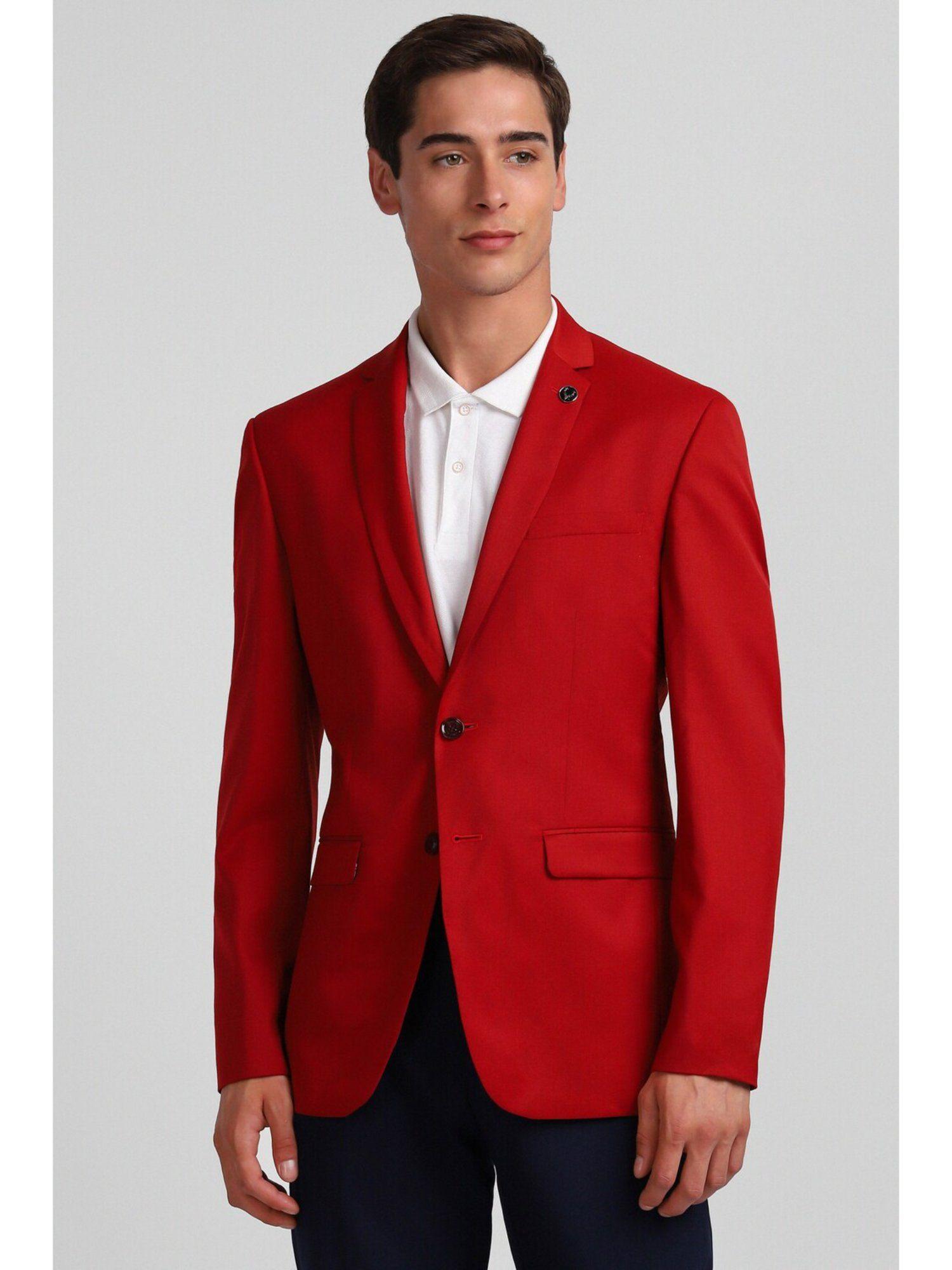 men red slim fit solid casual blazer