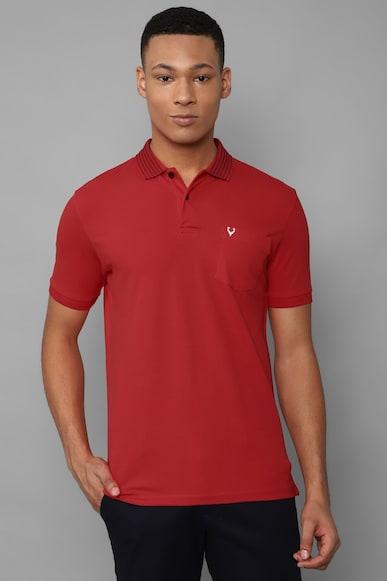 men red solid polo neck t-shirt