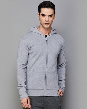 men regular fit hooded sweatshirt with zip-front