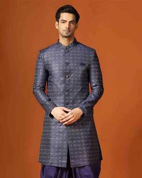 men regular fit sherwani with woven motifs