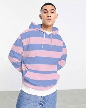 men regular fit striped hoodie