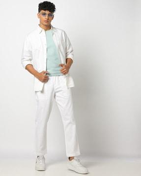 men relaxed fit flat-front pants