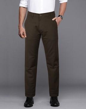 men relaxed fit flat-front trousers with insert pockets
