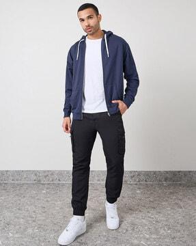 men relaxed fit hoodie with zip-front closure