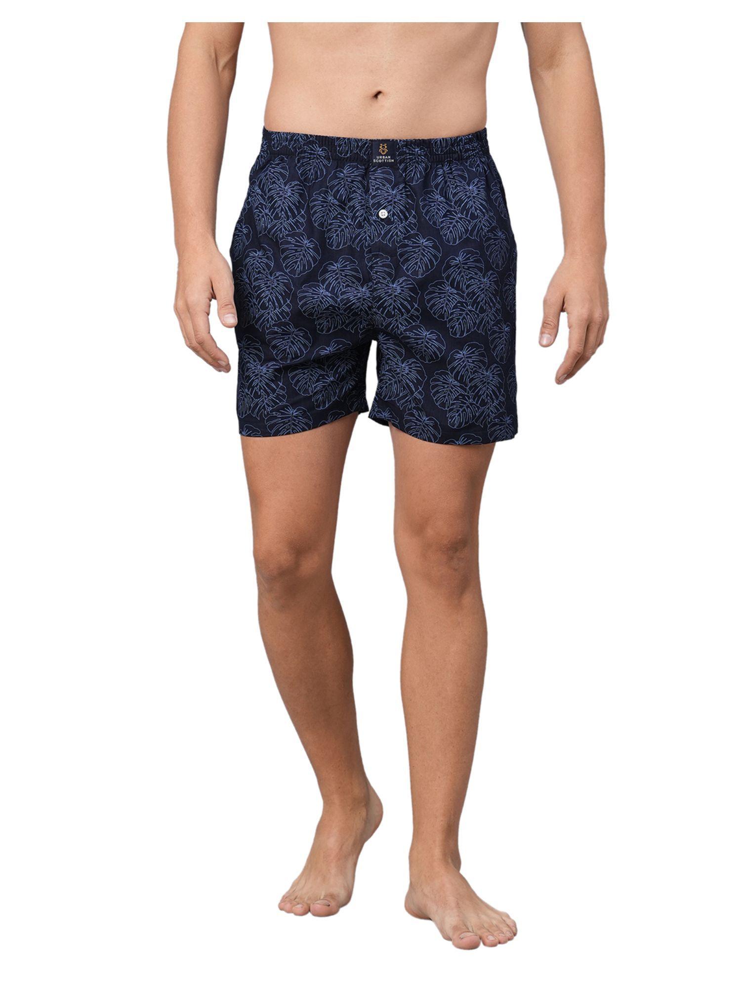 men relaxed navy blue printed boxer shorts