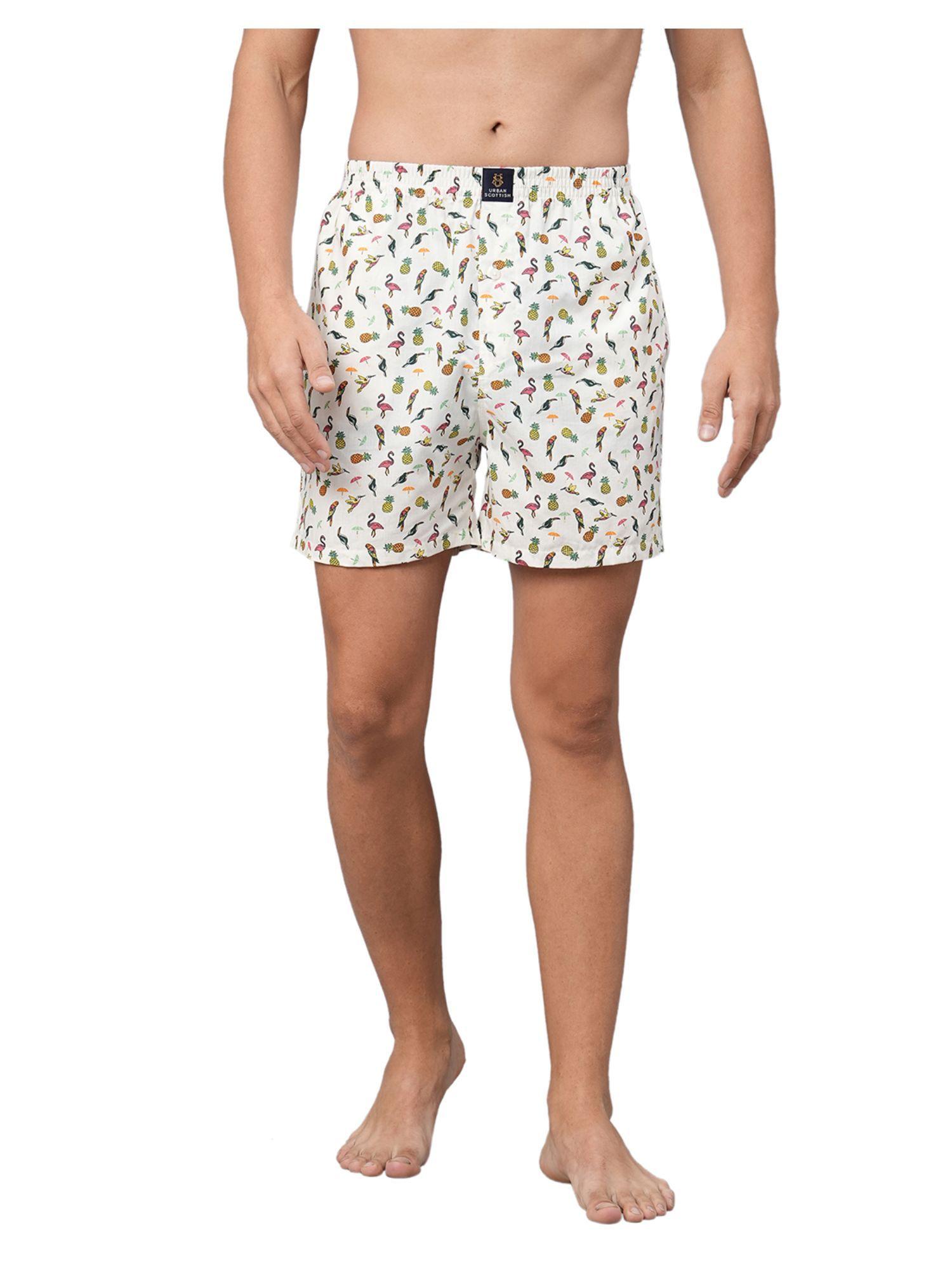 men relaxed off white printed boxer shorts