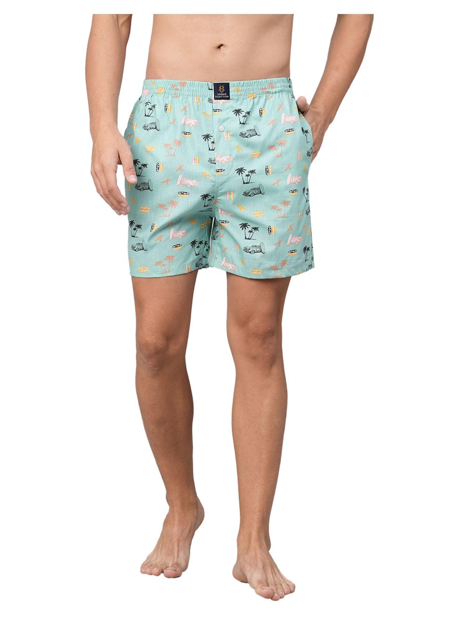 men relaxed turquoise printed boxer shorts