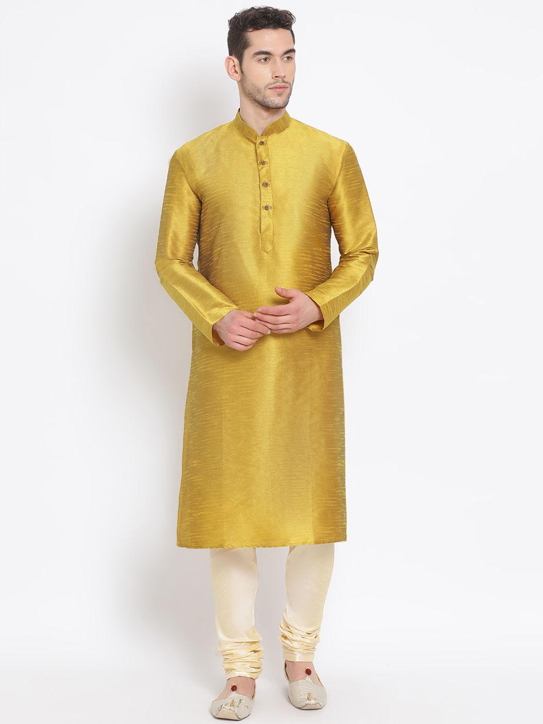 men rich gold and beige color silk blend kurta and pyjama (set of 2)