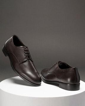 men round-toe leather formal derbys