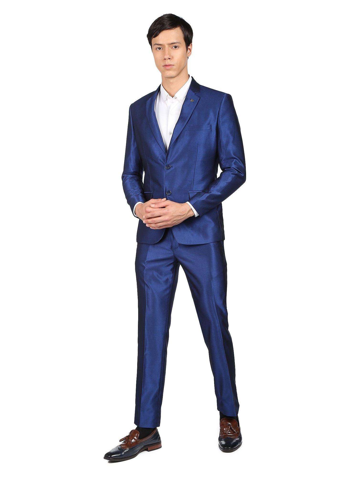 men royal blue single breasted two piece suit (set of 2)