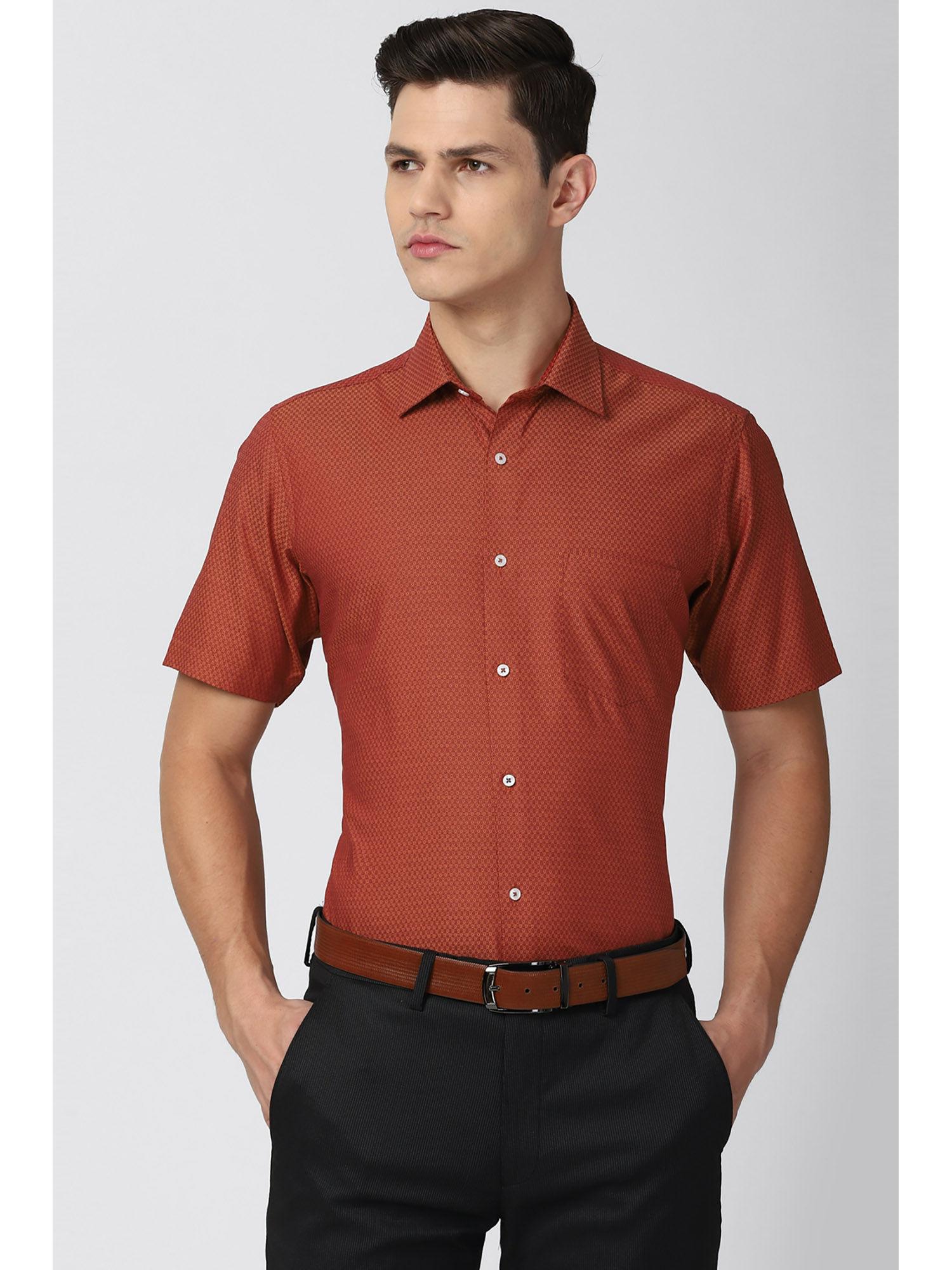 men rust regular fit print half sleeves formal shirt