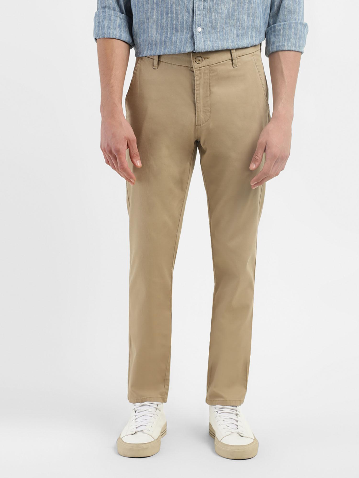 men self design textured slim fit chinos trousers