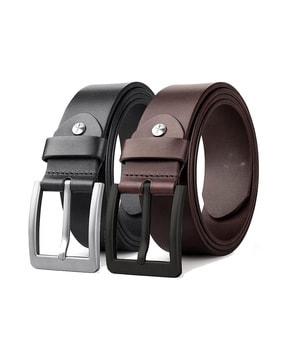 men set of 2 leather belts with buckle closure
