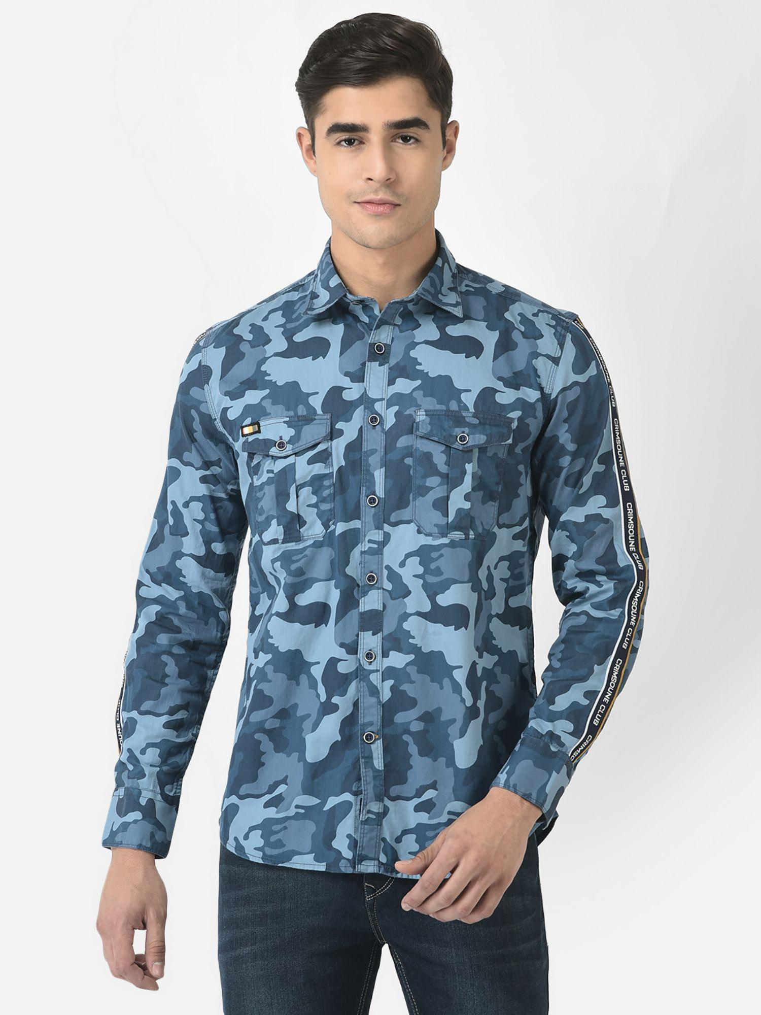 men shirt in blue camouflage print