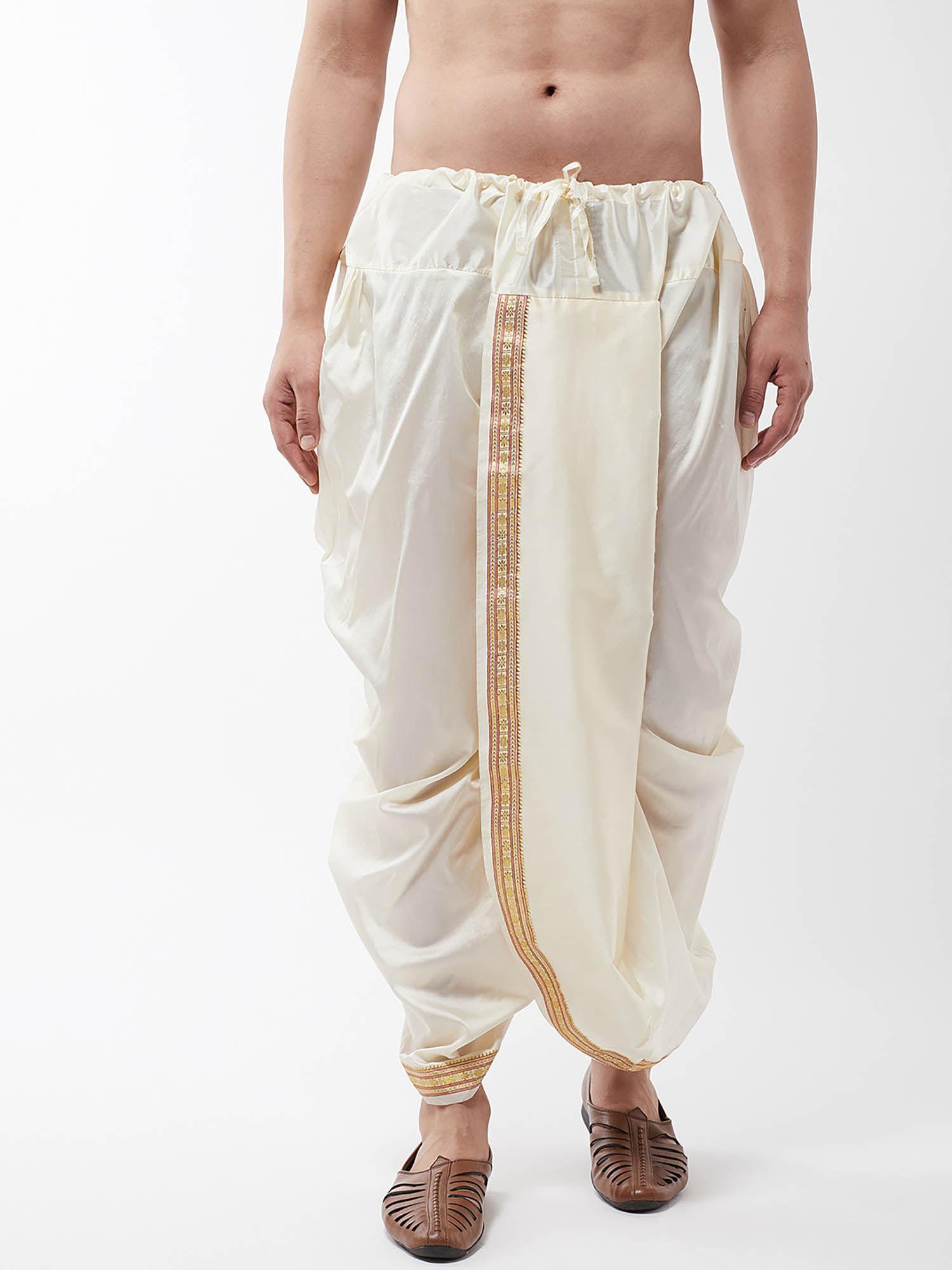 men silk blend off white stitched dhoti