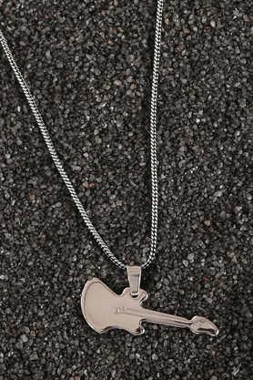 men silver-toned stainless steel guitar pendant with chain