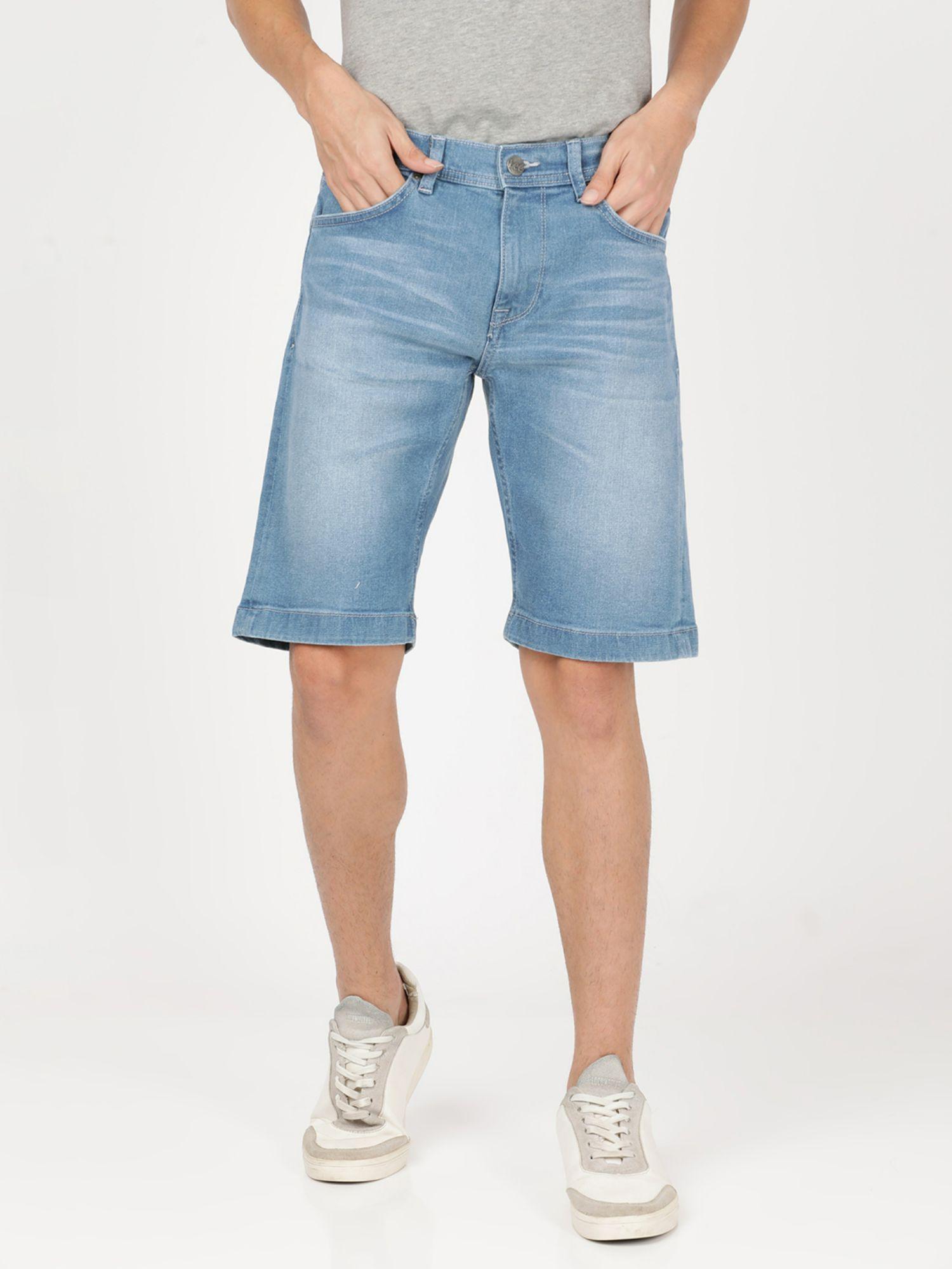men sky blue regular fit shorts