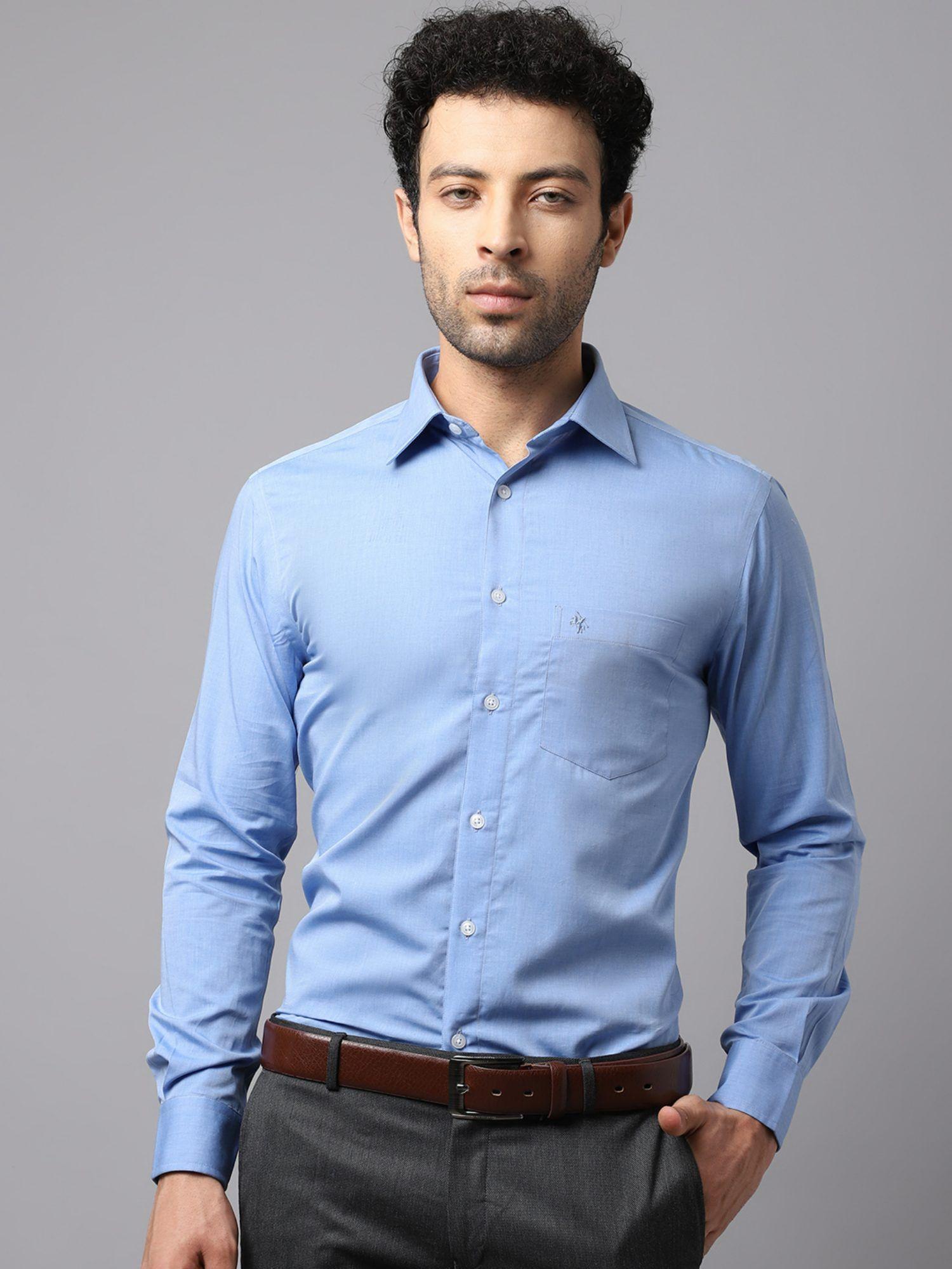 men sky blue shirt