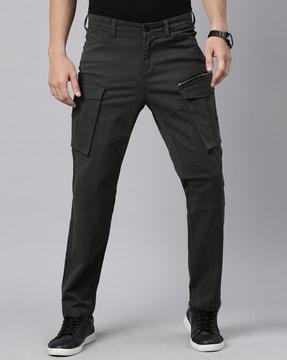 men slim fit flat front cargo pants with insert pockets
