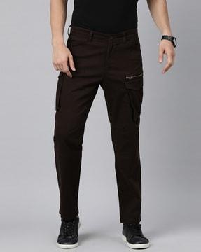 men slim fit flat front cargo pants with insert pockets