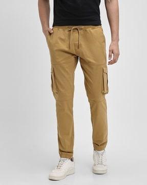 men slim fit flat-front joggers with flap pockets