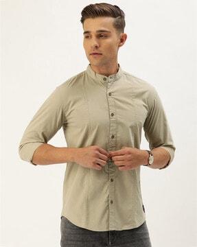 men slim fit shirt with mandarin collar