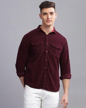 men slim fit shirt with spread-collar