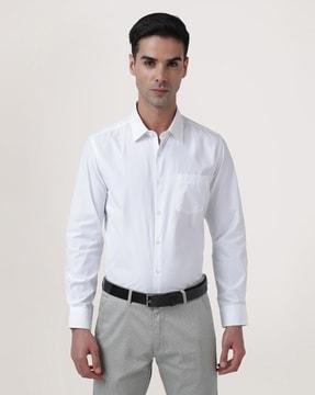 men slim fit spread-collar shirt