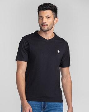 men slim fit v-neck t-shirt with logo print