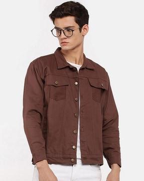 men slim-fit button-closure jacket with flap pockets