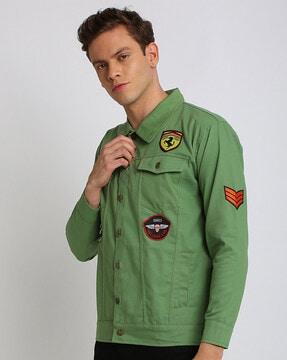men slim-fit denim jacket with patch-work