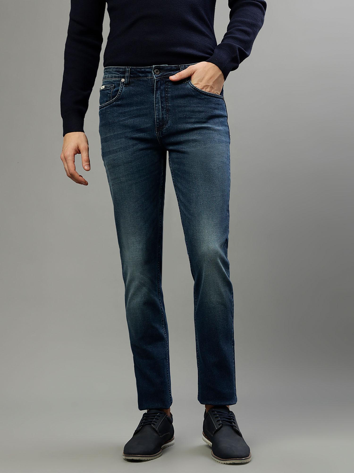 men solid blue skinny jeans