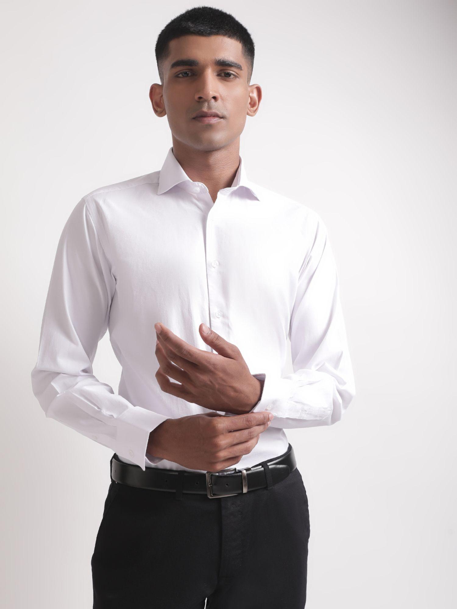 men solid cutaway collar full sleeves shirt -white